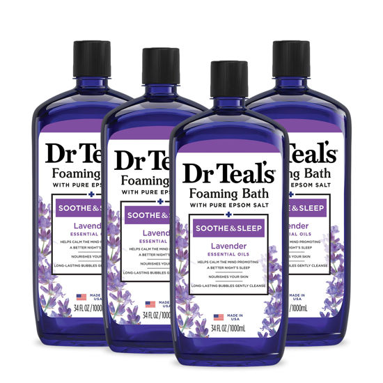 Picture of Dr Teal's Foaming Bath with Pure Epsom Salt, Soothe & Sleep with Lavender, 34 fl oz (Pack of 4) (Packaging May Vary)