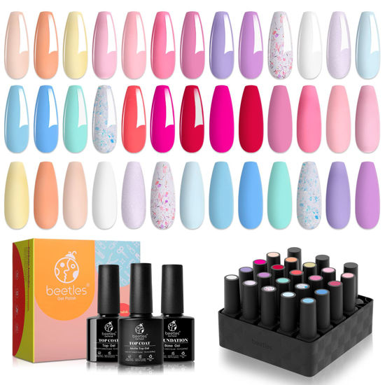 Picture of Beetles Pastel Gel Nail Polish Kit with Gel Base Top Coat 20Pcs Easter Macaron Colors Collection Bright Nail Art Solid Sparkle Glitters Colors Easter Decorations for Women