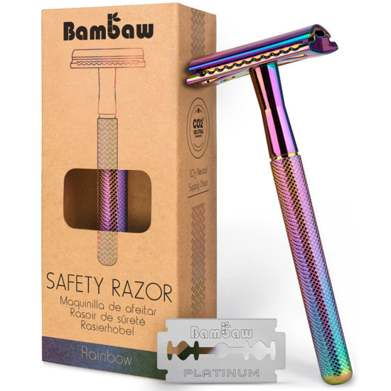 Picture of Bambaw Double Edge Safety Razor, Women & Men’s Safety Shaving Razor, Reusable Razor, Plastic Free - Rainbow