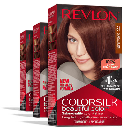 Picture of Revlon Permanent Hair Color, Permanent Red Hair Dye, Colorsilk with 100% Gray Coverage, Ammonia-Free, Keratin and Amino Acids, Red Shades (Pack of 3)