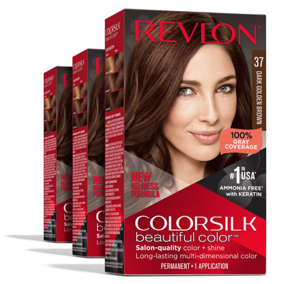 Picture of Revlon Permanent Hair Color, Permanent Brown Hair Dye, Colorsilk with 100% Gray Coverage, Ammonia-Free, Keratin and Amino Acids, Brown Shades (Pack of 3)