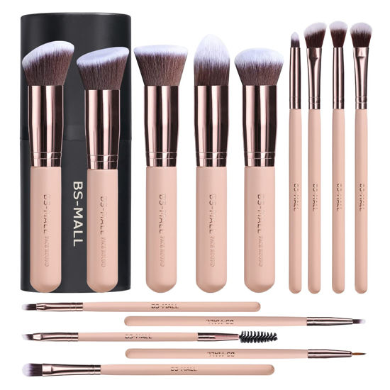 Picture of Makeup Brushes BS-MALL Premium Synthetic Foundation Powder Concealers Eye Shadows Makeup 14 Pcs Brush Set, Rose Golden, with Case (B-Pink)