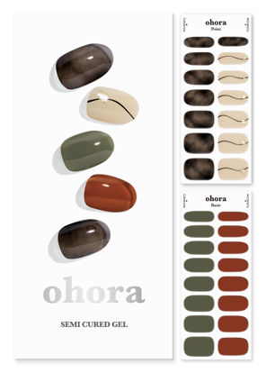 Picture of ohora Semi Cured Gel Nail Strips (N Noir) - Works with Any Nail Lamps, Salon-Quality, Long Lasting, Easy to Apply & Remove - Includes 2 Prep Pads, Nail File & Wooden Stick