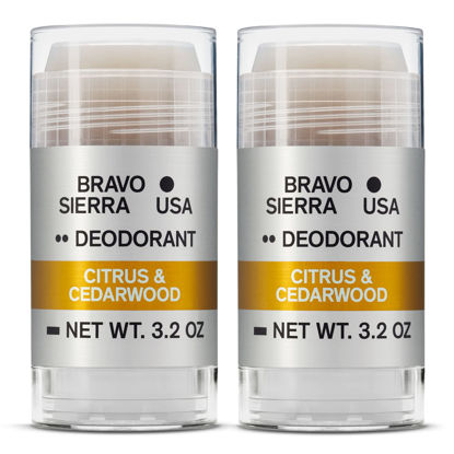 Picture of Aluminum-Free Natural Deodorant for Men by Bravo Sierra, 2-Pack - Long Lasting All-Day Odor and Sweat Protection - Citrus and Cedarwood, 3.2 oz - Paraben-Free, Baking Soda Free, Vegan & Cruelty-Free