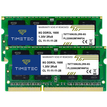 Picture of Timetec 16GB KIT(2x8GB) DDR3L / DDR3 1600MHz (DDR3L-1600) PC3L-12800 / PC3-12800 Non-ECC Unbuffered 1.35V/1.5V CL11 2Rx8 Dual Rank 204 Pin SODIMM Laptop Notebook PC Computer Memory RAM Module Upgrade