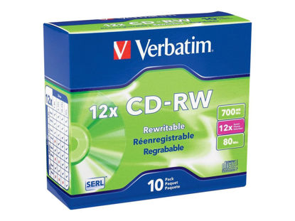 Picture of Verbatim CD-RW 700MB 4X-12X Rewritable Blank Media - 10 Discs in Slim Jewel Cases,Silver