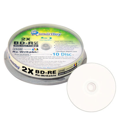 Picture of 10 Pack Smartbuy 2X 25GB Blue Blu-ray BD-RE Rewritable White Inkjet Hub Printable Blank Bluray Disc