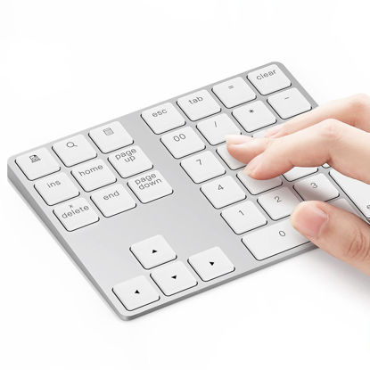 Picture of Lekvey Bluetooth Number Pad, Aluminum Rechargeable Wireless Numeric Keypad Slim 34-Keys External Numpad Keyboard Data Entry for Laptop, MacBook, MacBook Air/Pro, iMac, Windows, Surface Pro - Silver