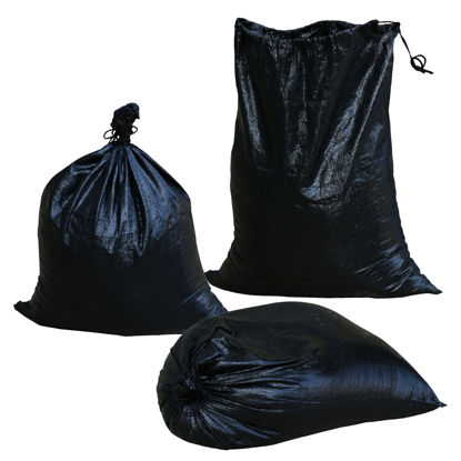 Picture of Jumbulk Black Empty 19" x 24" Woven PE Sandbags, UV Protection, Anti-UV 3 Years, with Ties, Heavy Duty Sand Bags for Flood Water Barrier, Tent Sandbags, Construction Trash (5)