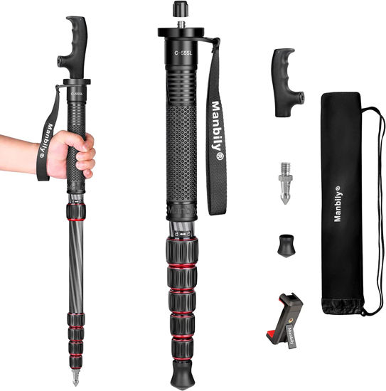 Picture of Manbily Camera Monopod Carbon Fiber Portable Compact Lightweight Travel Monopod with Carrying Bag Walking Stick Handle,for DSLR Canon Nikon Sony Video Camcorder (Black&Red)