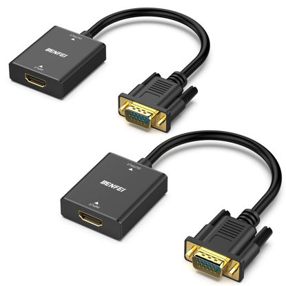 Picture of BENFEI HDMI to VGA, 2 Pack HDMI to VGA Adapter (Female to Male) with 3.5mm Audio Jack Compatible for TV Stick, Computer, Desktop, Laptop, PC, Monitor, Projector, Raspberry Pi, Roku, Xbox, More