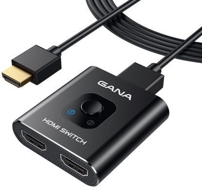 Picture of HDMI Switch 4K@60Hz Splitter【with 3.9FT HDMI Cable】, GANA Aluminum Bidirectional HDMI Switcher 2 in 1 Out, HDMI Hub for 3D, HDCP2.2, HDR, Compatible with Xbox, PS5/4/3,Fire Stick,Roku,Blu-Ray Player