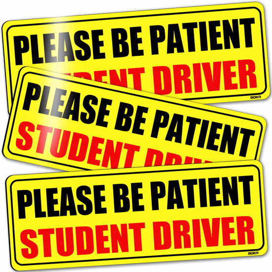 Picture of BOKA Student Driver Magnet for Car, Upgraded Please Be Patient New Driver Safety Signs, Teen Rookie Novice Driver Vehicle Bumper Magnetic Sticker for Beginner, High Reflective, Red Font, Set of 3