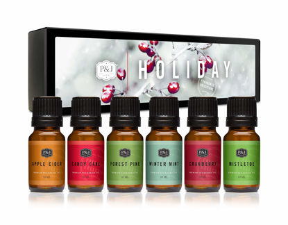 Picture of P&J Fragrance Oil Holiday Set | Mistletoe, Candy Cane, Wintermint, Apple Cider, Cranberry, and Forest Pine Candle Scents for Candle Making, Freshie Scents, Soap Making Supplies, Diffuser Oil Scents