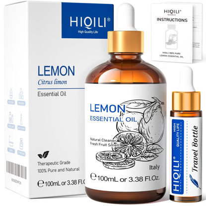 Picture of HIQILI Lemon Essential Oil,100% Pure Natural Undiluted Premium Therapeutic Grade Oil,Household Cleaning Spray.-3.38 Fl Oz