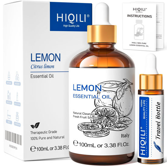 Picture of HIQILI Lemon Essential Oil,100% Pure Natural Undiluted Premium Therapeutic Grade Oil,Household Cleaning Spray.-3.38 Fl Oz