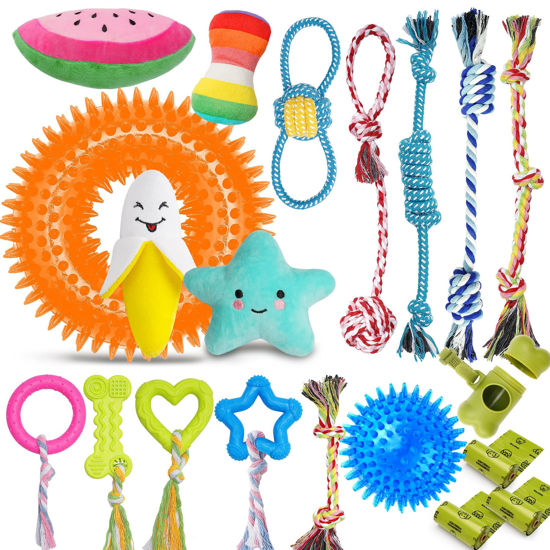 KIPRITII Chew Toys for Puppy ,Teething ,Boredom, 20 Pack Pet Toothbrush  Chew Toys with Rope Toys, Treat Balls and Squeaky Toy for Small Dogs