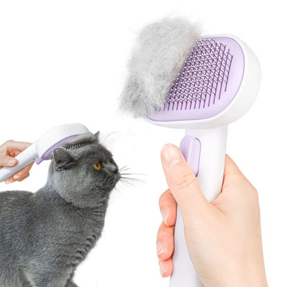 Picture of Aumuca Cat Brush for Shedding, Cat Brushes for Indoor Cats, Cat Brush for Long or Short Haired Cats, Cat Grooming Brush Cat Comb for Kitten Rabbit Massage Removes Loose Fur Purple