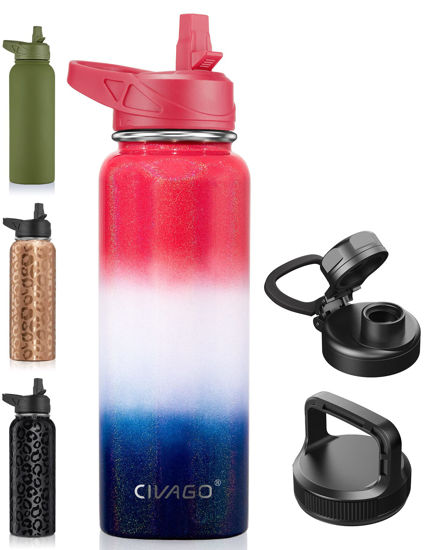 Sports Water Bottle - 40 Oz 3 Lids (Straw Lid), Leak Proof - Stainless  Steel Gym