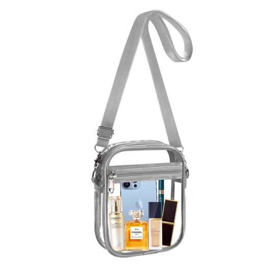 Picture of Fibrdoo Clear Crossbody Purse Bag, Clear Bag Stadium Approved with Front Pocket for Concerts Sports Festivals (Gray-L)