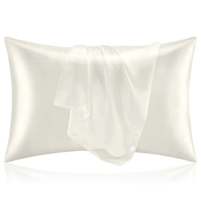 Picture of BEDELITE Satin Silk Pillowcase for Hair and Skin, Ivory Pillow Cases Standard Size Set of 2 Pack, Super Soft Pillow Case with Envelope Closure (20x26 Inches)