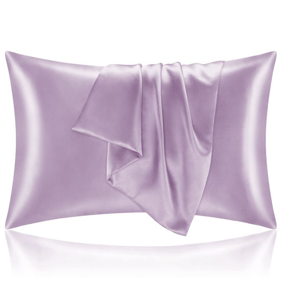 Picture of BEDELITE Satin Silk Pillowcase for Hair and Skin, Lavender Pillow Cases Standard Size Set of 2 Pack, Super Soft Pillow Case with Envelope Closure (20x26 Inches)