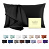 Picture of Natural Mulberry Silk Pillowcase with Hidden Zipper for Hair and Skin Standard Size 20"X 26" Soft Breathable Smooth Cooling Pillow Covers for Sleeping(Black,1Pcs)