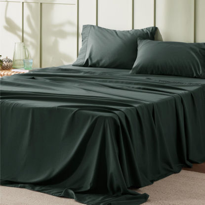 Picture of Bedsure California King Sheet Sets - Soft 1800 Sheets for California King Size Bed, 4 Pieces Hotel Luxury Forest Green Sheets Cal King, Easy Care Polyester Microfiber Cooling Bed Sheet Set