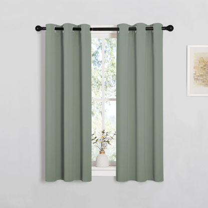 Picture of NICETOWN Bedroom Curtain Panels Blackout Draperies, 1 Pair, 29 by 40 inches, Greyish Green, Thermal Insulated Solid Grommet Blackout Curtains/Drapes for Small Window
