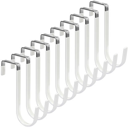 Picture of FYY Over The Door Hooks, 10 Pack Door Hangers Hooks with Rubber Prevent Scratches Heavy Duty Organizer Hooks for Living Room, Bathroom, Bedroom Hanging Clothes, Towels, Hats, Coats, Bags White