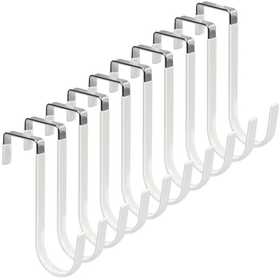 Picture of FYY Over The Door Hooks, 10 Pack Door Hangers Hooks with Rubber Prevent Scratches Heavy Duty Organizer Hooks for Living Room, Bathroom, Bedroom Hanging Clothes, Towels, Hats, Coats, Bags White