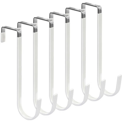 Picture of FYY Over The Door Hooks, 6 Pack Upgraded Long Door Hangers Hooks with Rubber Prevent Scratches Heavy Duty Organizer Hooks for Hanging Clothes, Towels, Hats, Coats, Bags White