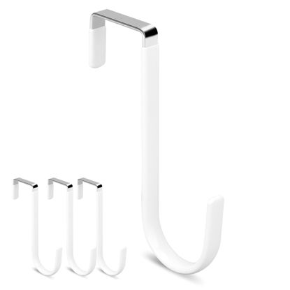 Picture of DAJIANG Over The Door Hooks, Soft Rubber Prevent Scratches Door Hangers Hooks for Bathroom, Living Room, Bedroom, and Kitchen Hanging Clothes, Towels, Shoe Bag, Hats, Coats, Bags, etc (White, 4 Pack)