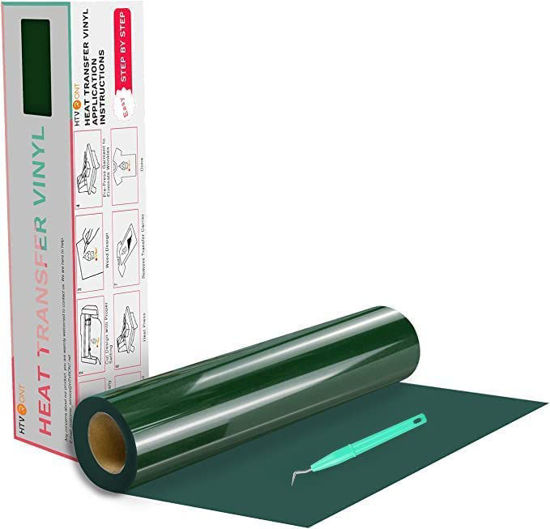 Picture of HTVRONT HTV Vinyl Rolls Heat Transfer Vinyl - 12" x 20ft Dark Green HTV Vinyl for Shirts, Iron on Vinyl for All Cutter Machine - Easy to Cut & Weed for Heat Vinyl Design (Dark Green)