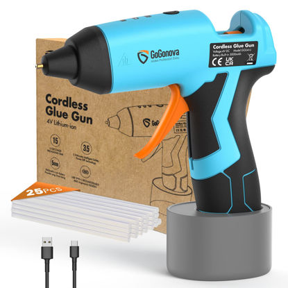 Picture of Cordless Hot Glue Gun, GoGonova 15s Fast Preheating Glue Gun, 5Ah Built-in Battery Hot Melt Glue Gun, Smart Power-Off, Kit with 25 Pcs Premium Mini Glue Sticks and USB-C Charging Port