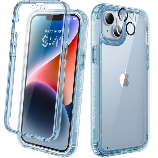 Picture of Diaclara Designed for iPhone 14 Case, Full Body Rugged Case with Built-in Touch Sensitive Anti-Scratch Screen Protector, with Camera Lens Protector for iPhone 14 6.1" (Clear Blue)