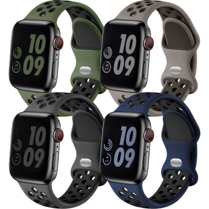 Picture of Adorve Compatible with Apple Watch Band 45mm 44mm 42mm for Women Men, 4 Pack Silicone Sport Replacement Wristband for iWatch SE Series 8 7 6 5 4 3 2 1, Anthracite/DarkBlue/ArmyGreen/Olivegrey, M/L