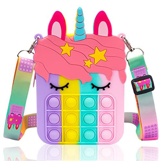 Picture of Big Pop Purse, Unicorn Pop Purse for Girl and Women Pop Bag with Unicorn Pop Toy, Shoulder Bag Fidget Toys Pop Fidget Backpack Toy for ADHD Anxiety Kids Backpack Silicone Bag Pop for Girls