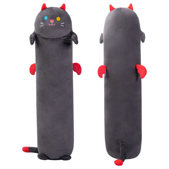 Picture of Mewaii Long Cat Plush Body Pillow, 20” Cute Black Cat Stuffed Animals Kawaii Soft Plushies, Kitten Plush Pillow Doll Toy Gift for Girls Boys