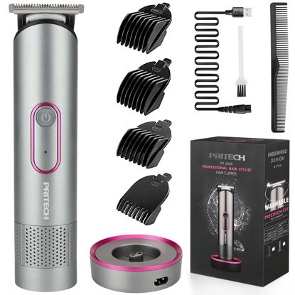 Picture of PRITECH Hair Trimmer for Women, Waterproof Bikini Trimmer, Rechargeable Pubic Hair Clippers and Trimmer, Electric Shaver for Women, Women Electric Razor, Hair Cut Kit, Barber Grooming Set, Aurora Gray