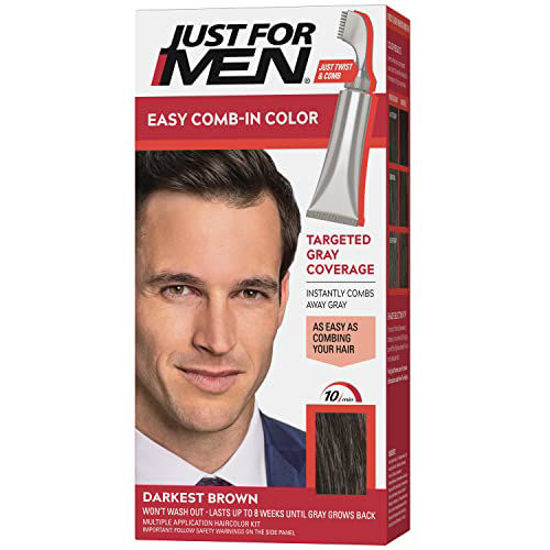 Picture of Just For Men Easy Comb-In Color Mens Hair Dye, Easy No Mix Application with Comb Applicator - Darkest Brown, A-50, Pack of 1