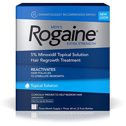 Picture of Men's Rogaine Extra Strength 5% Minoxidil Topical Solution for Hair Loss & Hair Regrowth, Topical Hair Regrowth Treatment for Men, Unscented Minoxidil Liquid, 3-Month Supply, 3 x 2 fl. oz