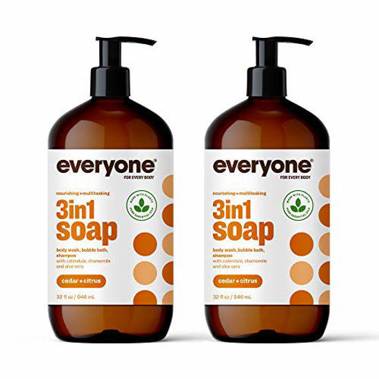 Picture of Everyone 3-in-1 Soap, Body Wash, Bubble Bath, Shampoo, 32 Ounce (Pack of 2), Cedar and Citrus, Coconut Cleanser with Organic Plant Extracts and Pure Essential Oils (Packaging May Vary)