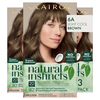Picture of Clairol Natural Instincts Demi-Permanent Hair Dye, 6A Light Cool Brown Hair Color, Pack of 3