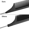 Picture of 3 Packs Rat Tail Comb Steel Pin Rat Tail Carbon Fiber Heat Resistant Teasing Combs with Stainless Steel Pintail (Black)