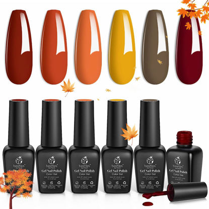 Picture of Beetles Gel Polish Set- 6 Colors Gold Yellow Gel Nail Polish Kit Fall Nails Red Green Burgundy Orange Gel Nail Polish Set Halloween Nails Soak Off LED Nail Lamp Required Manicure Gel Nail Kit Golden Journey