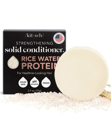 Picture of Kitsch Strengthening Hair Conditioner Bar with Rice Water Protein | Made in US | Eco-Friendly Cleansing and Moisturizing Conditioner Bar | Paraben Free | Sulfate free Conditioner | 2.7 oz