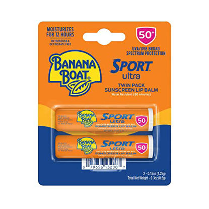 Picture of Banana Boat Sport Ultra SPF 50 Lip Sunscreen 2 Pack | SPF Lip Balm Pack, Banana Boat Lip Balm SPF 50, Oxybenzone Free Sunscreen, Lip Sunblock, Travel Size Sunscreen for Lips SPF 50, Twin Pack