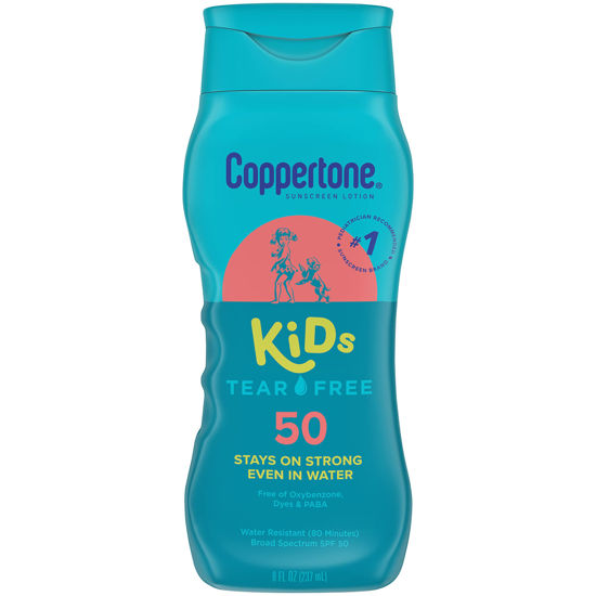 Picture of Coppertone Kids Sunscreen Lotion SPF 50, Water Resistant Sunscreen for Kids, #1 Pediatrician Recommended Sunscreen Brand, Tear Free Sunscreen Lotion, 8 Fl Oz Bottle