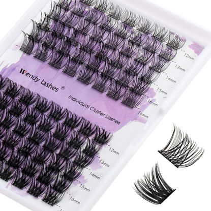 Picture of Lash Clusters Individual Lashes D Curl Cluster Eyelash Extensions Wide-stem Eyelashes Cluster 12-16mm Thin Band Cluster Lashes Soft and Wispy Clusters Matte Black (Grace/Charming-0.07D, 12-16mm Mixed)